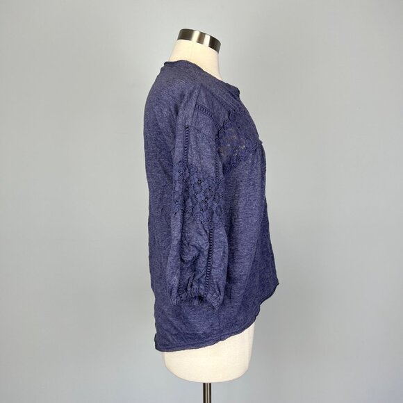 Sundance Womens Blue Crinkle Top Crochet Lace Trim Half Sleeves size Small - Picture 6 of 12
